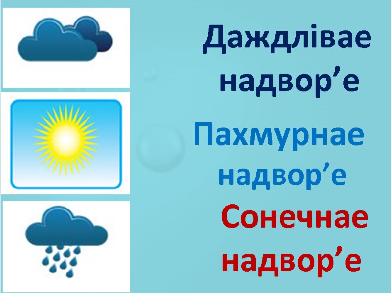 Пахмурнае  надвор’е Сонечнае надвор’е Даждлівае   надвор’е